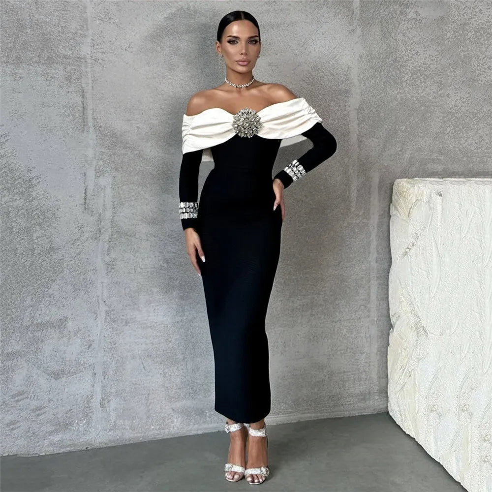 Elegant Bandage Off The Shoulder Long Sleeve Dress