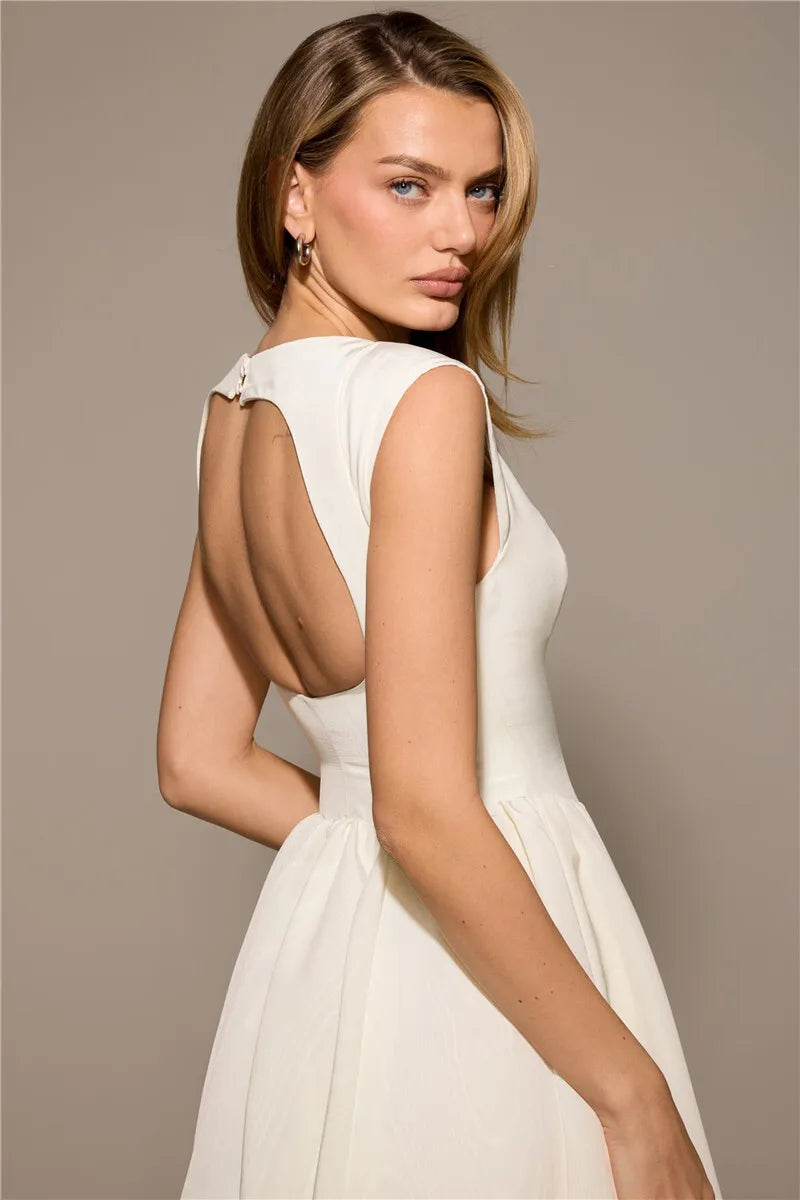 White Backless A-line Sexy Maxi Dress