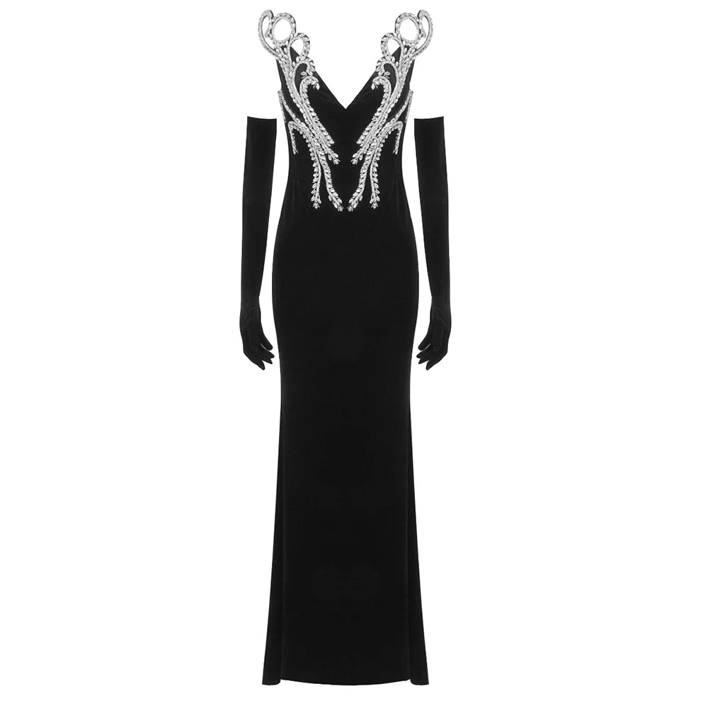 Women'S Elegant Party Dresses V Neck Crystal Design