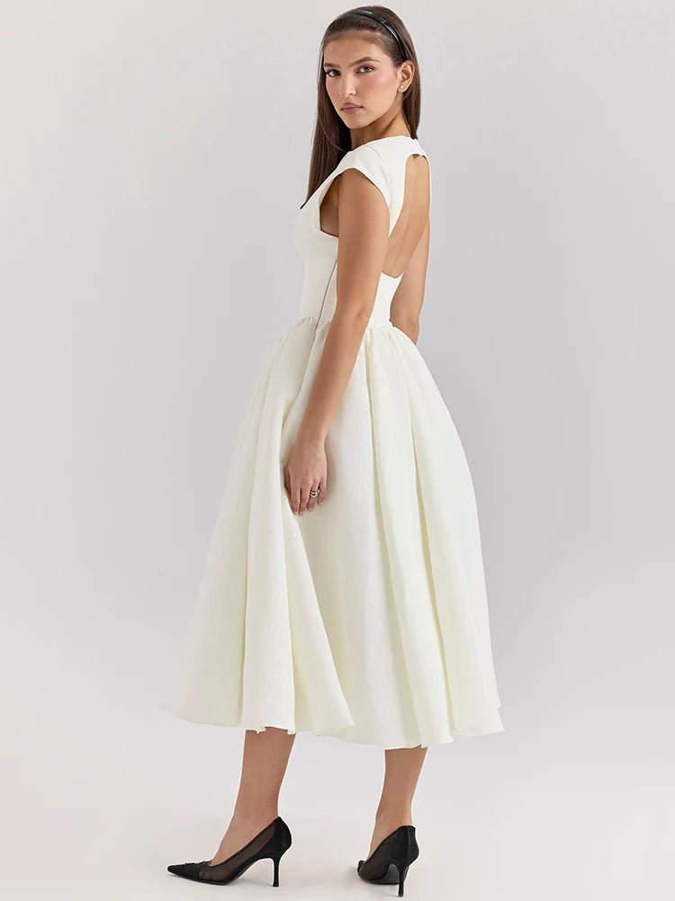 White Backless A-line Sexy Maxi Dress