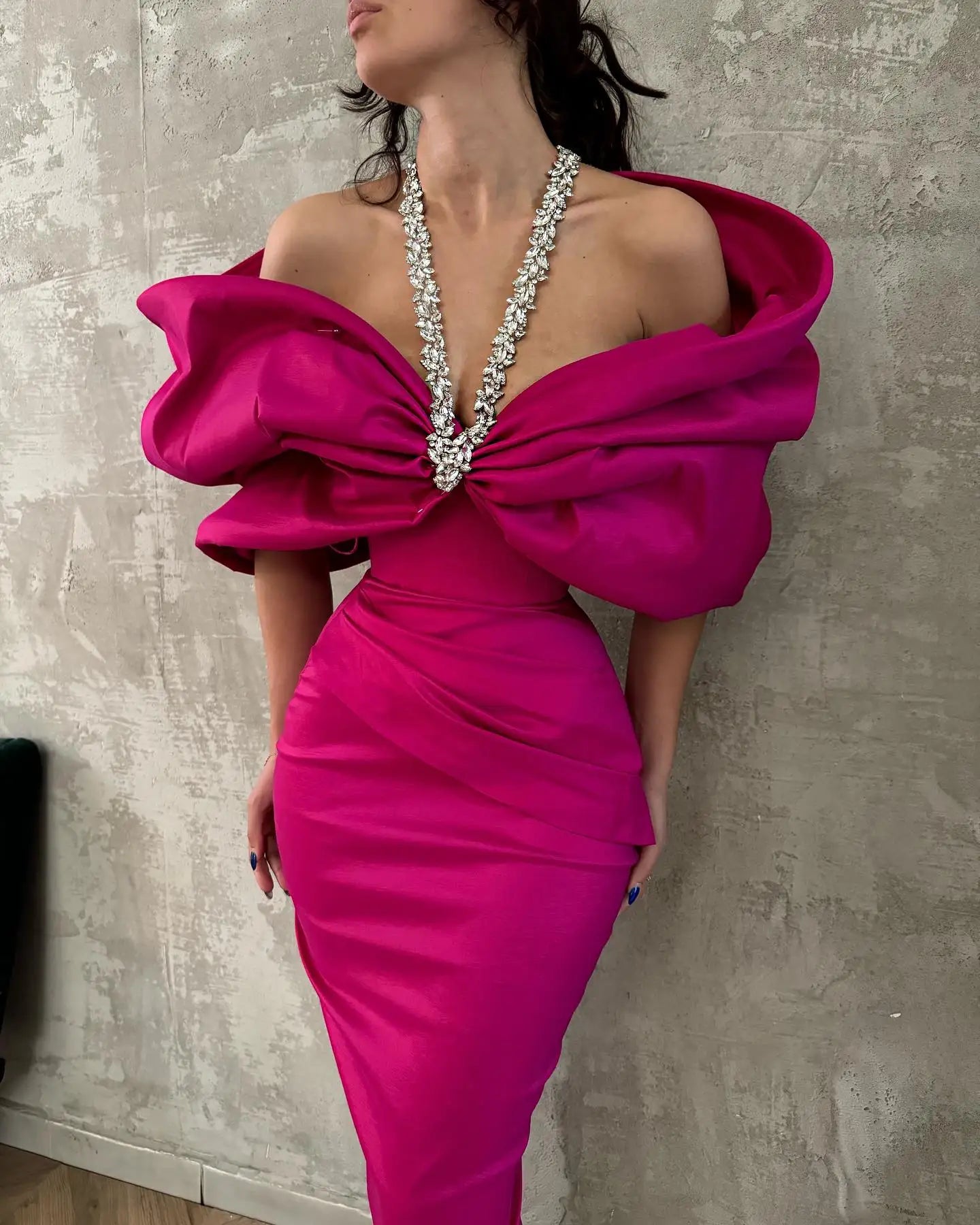 Halter Off the Shoulder Crystal Ruffles Bodycon dress