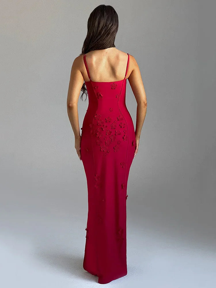 Flower Spaghetti Strap Maxi Dress Off-shoulder Backless