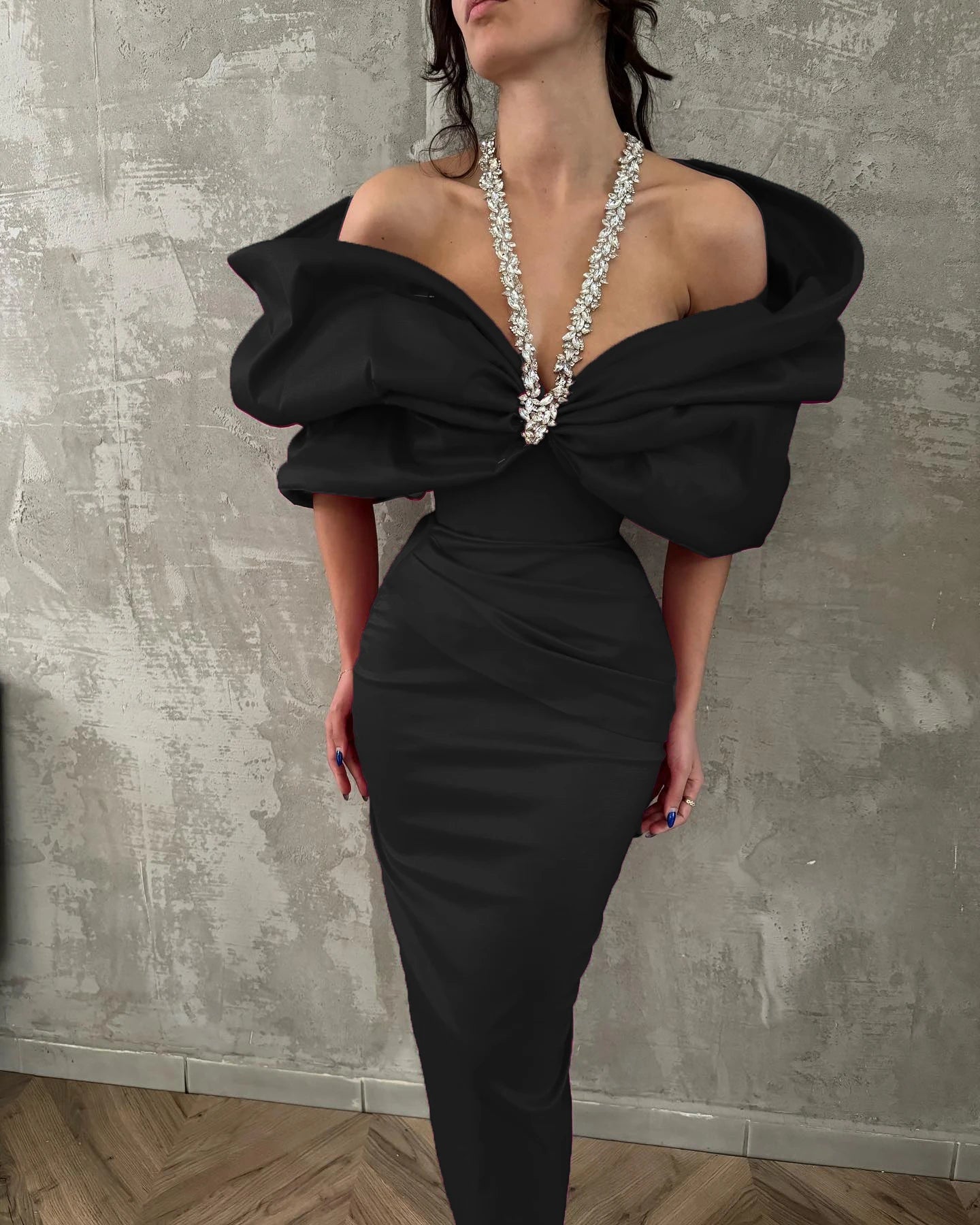 Halter Off the Shoulder Crystal Ruffles Bodycon dress