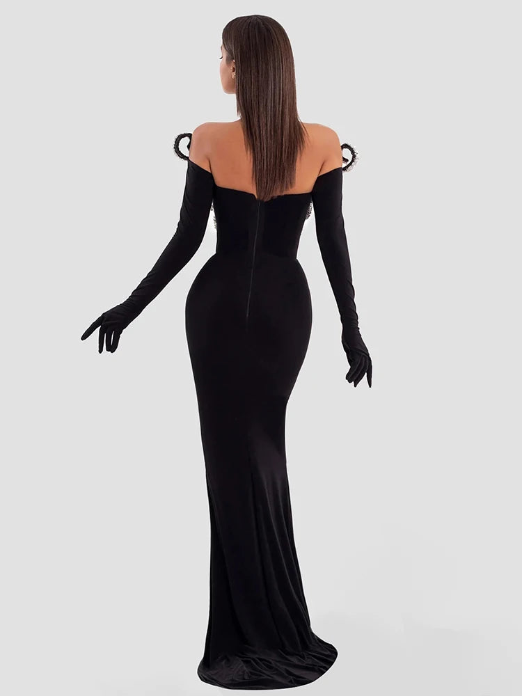 Women'S Elegant Party Dresses V Neck Crystal Design