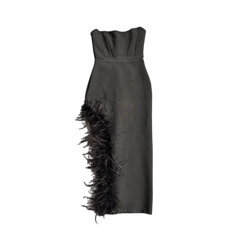 Feathers Bodycon Clothes Strapless Bandage Dresses
