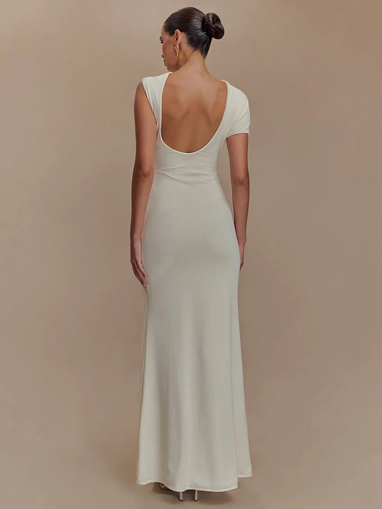 Hollow Out Gold Clasp Maxi Dress Gown Solid Sleeveless