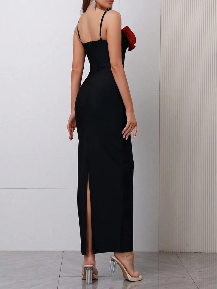 3D Flower Design Bandage Slim Maxi Dress