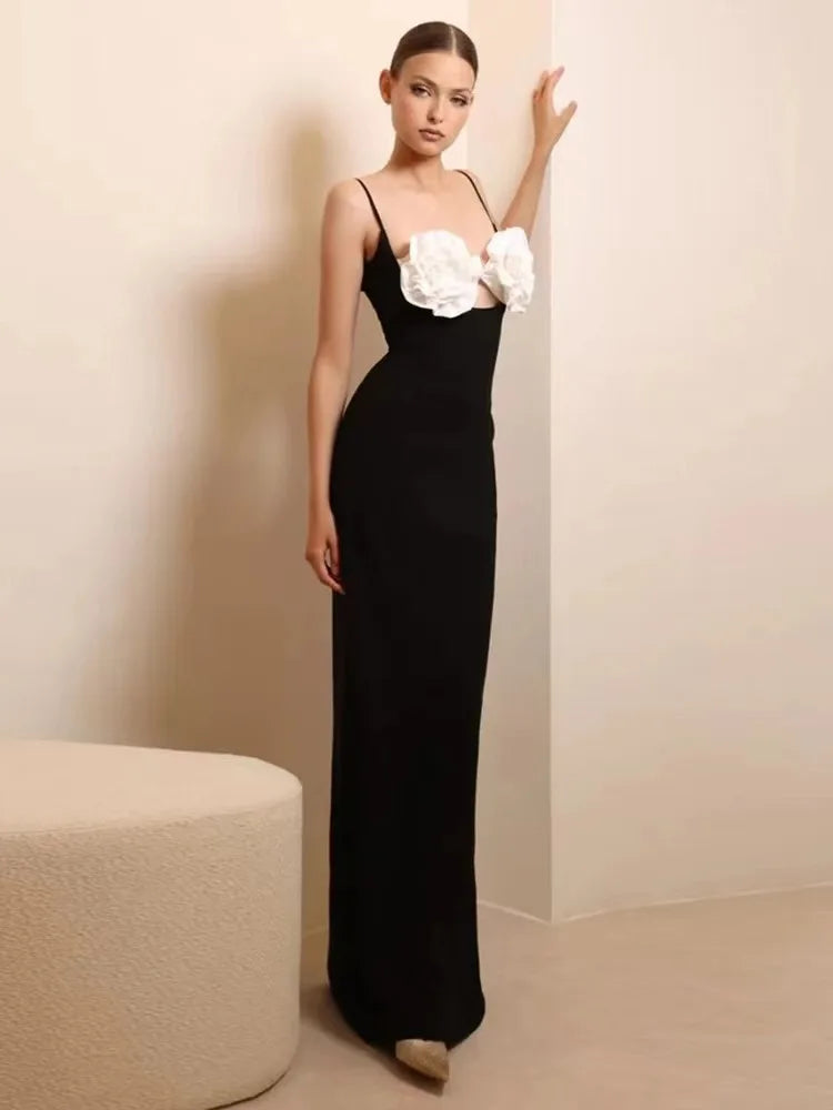 3D Flower Design Bandage Slim Maxi Dress