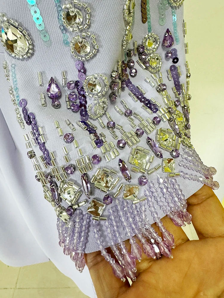 Half Sleeve Stunning Beaded Midi Dress