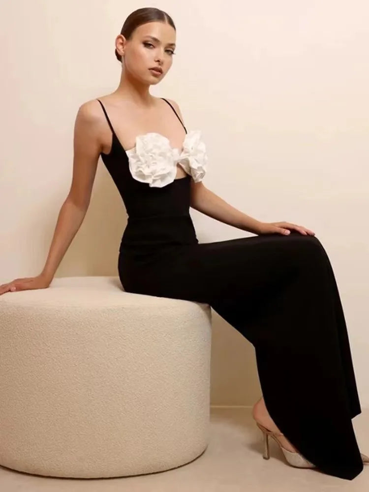 3D Flower Design Bandage Slim Maxi Dress
