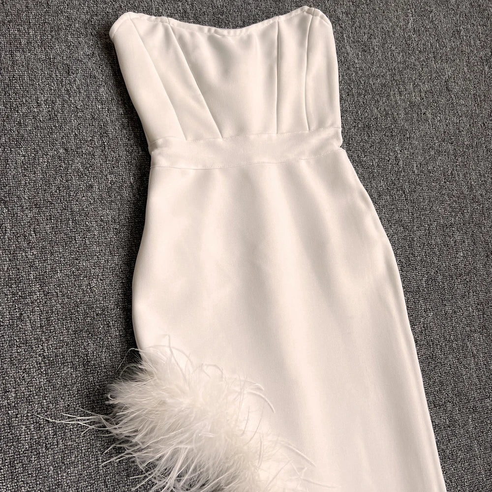 Feathers Bodycon Clothes Strapless Bandage Dresses