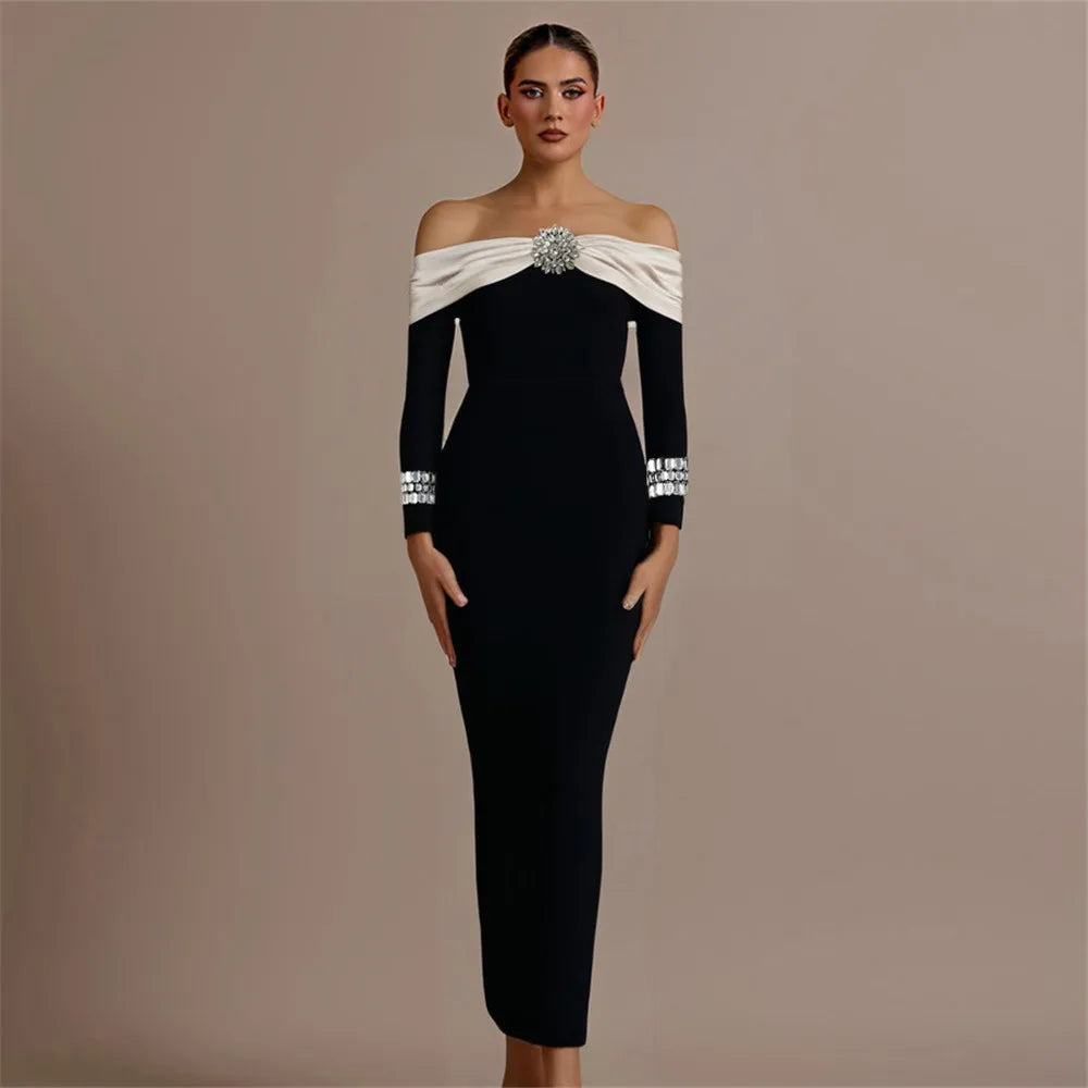 Elegant Bandage Off The Shoulder Long Sleeve Dress