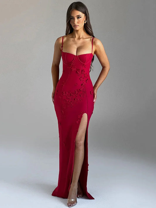 Flower Spaghetti Strap Maxi Dress Off-shoulder Backless