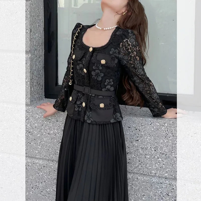 Embroidery Lace Chiffon Dress