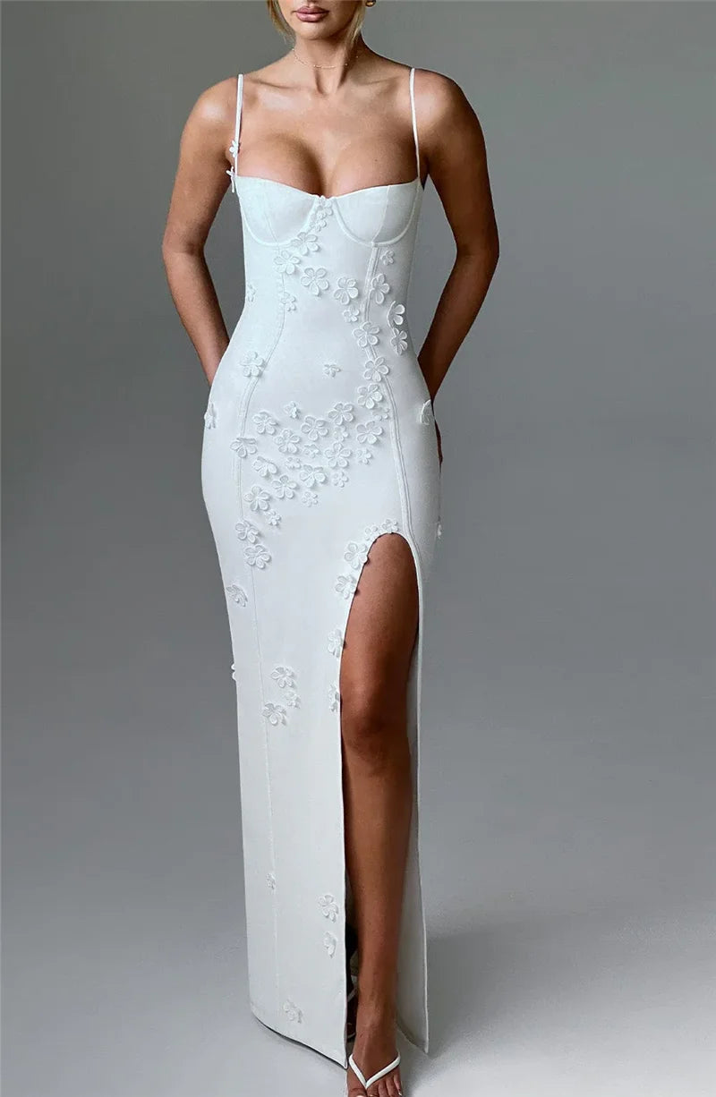 Flower Spaghetti Strap Maxi Dress Off-shoulder Backless