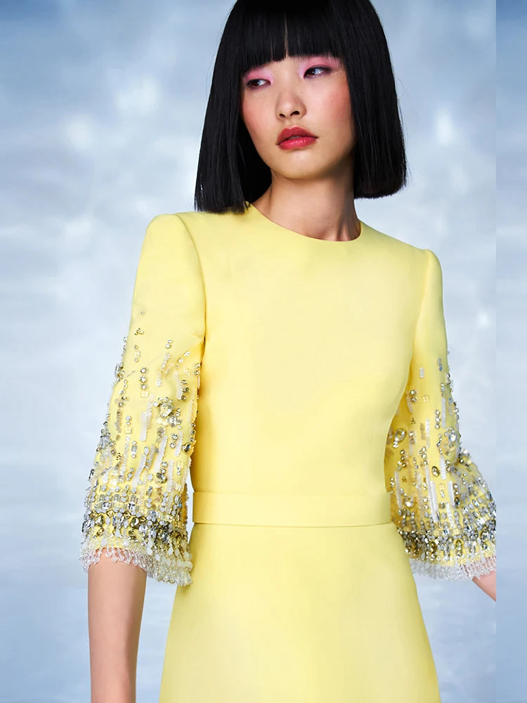 Half Sleeve Stunning Beaded Midi Dress