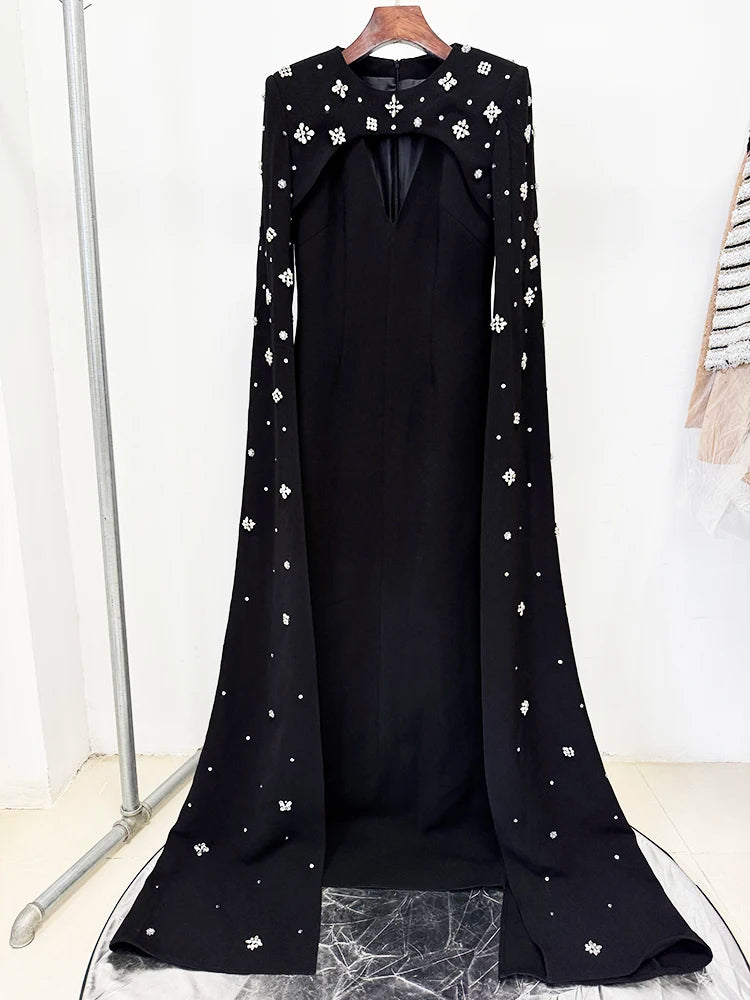 Vestido  Beaded Cape Sleeve dress